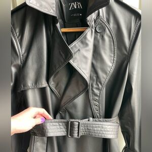 Zara Black Trench Coat with Belted Waist and Wide Lapel